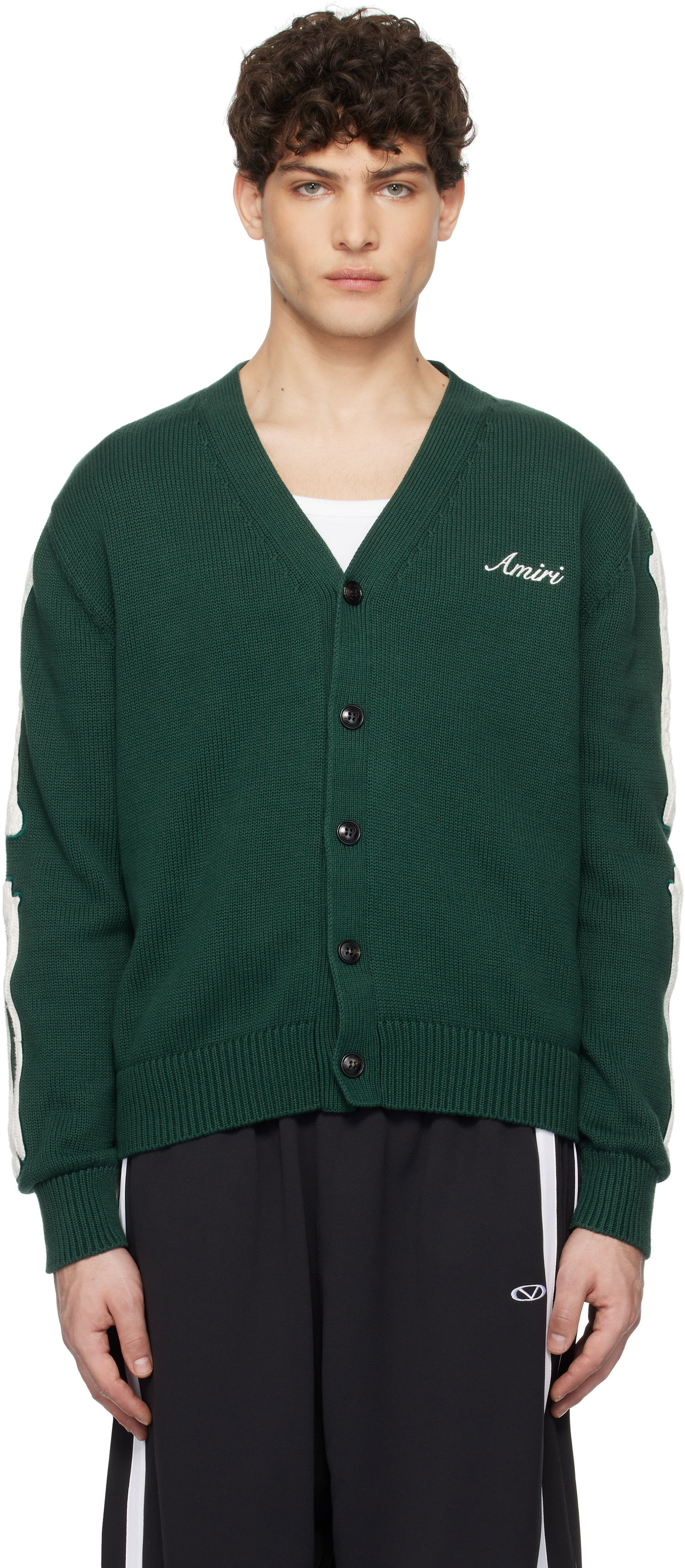 Sveter AMIRI Amiri Bones Cardigan Zelené | AMKNCD1042, 0