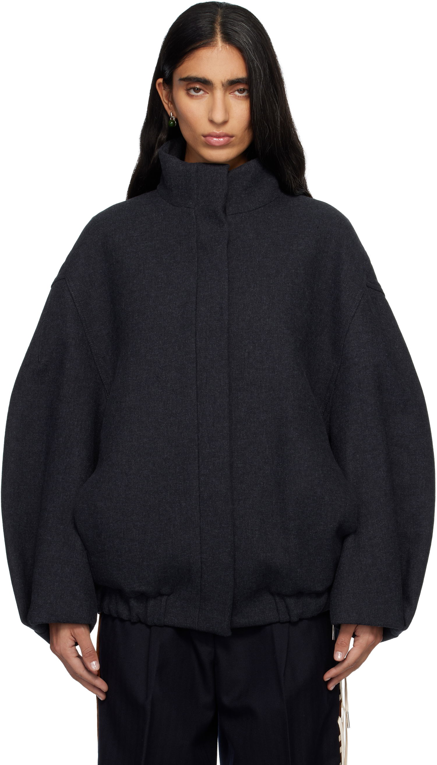 Bunda Dries Van Noten Cotton Oversized Stand-Collar Jacket Šedá | 252-010500-2118, 0