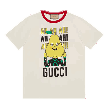 Tričko Gucci Pear Print Cotton T-Shirt Biela | 703439 XJEIY 9095, 0