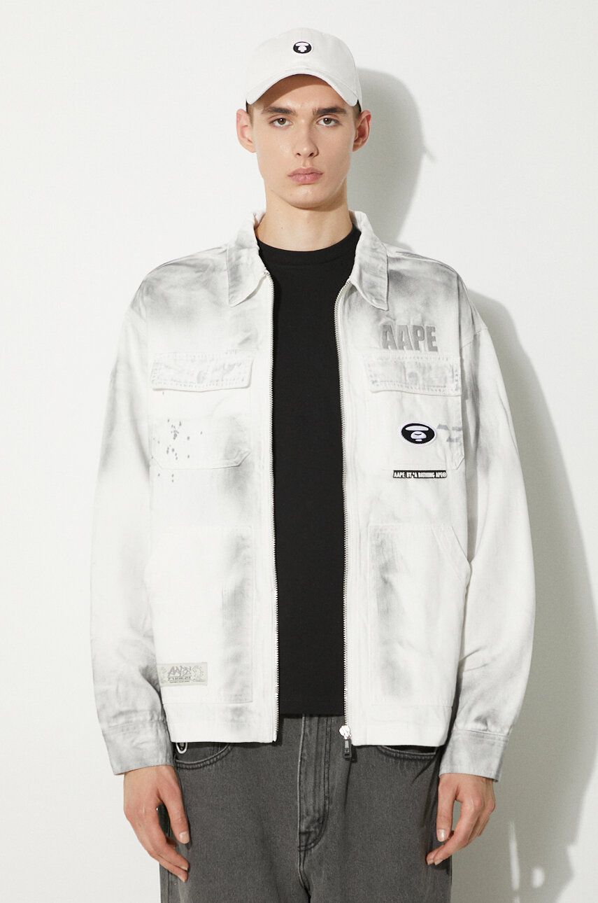 Bunda AAPE by A Bathing Ape AAPE Men's White Denim Jacket AAPLJM7644XBM Biela | AAPLJM7644XBM, 0