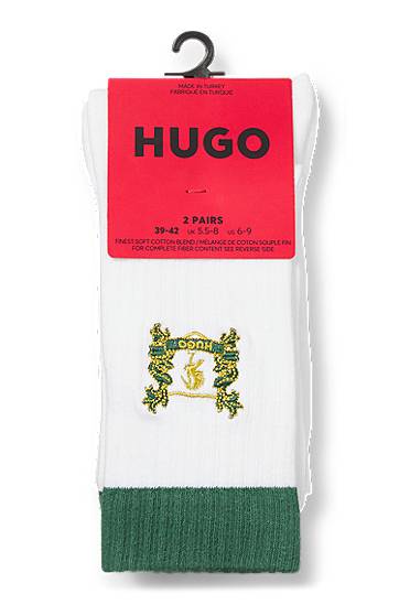 Ponožky BOSS Two-Pack of Cotton-Blend Short Socks with Embroidery Biela | 50543173, 1