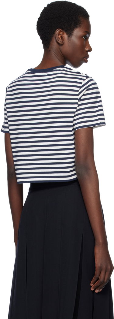 Crop Top MAISON KITSUNÉ Maison Kitsuné Fox Head Patch Striped Cropped T-Shirt Navy | OW00110KJ0008, 2