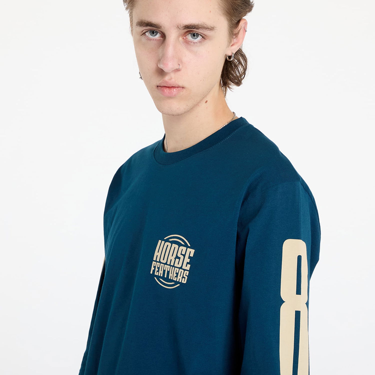Tričko Horsefeathers T-shirt Tall Typo Long Sleeve T-Shirt Pond S Navy | SM1356B, 1