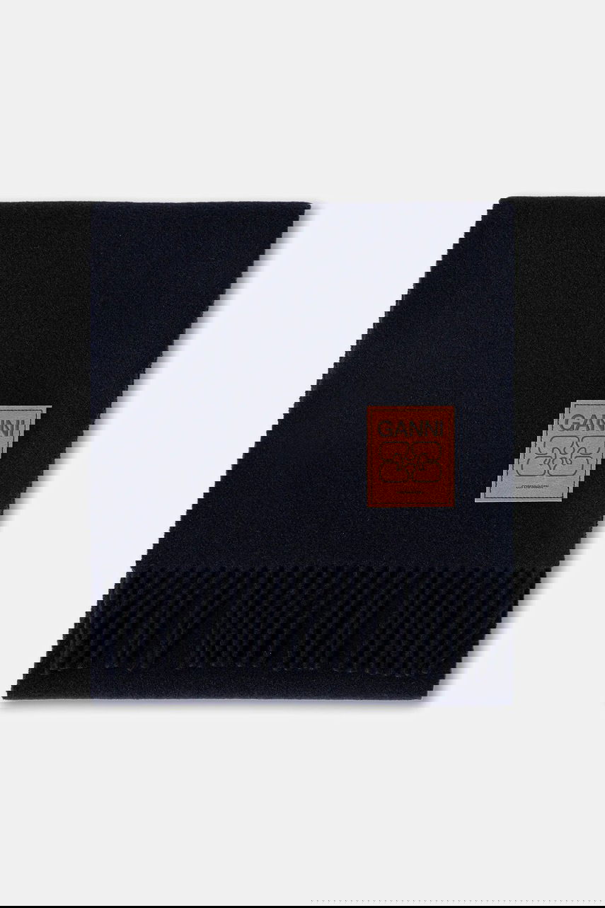 Šál GANNI Double Face Wool Solid Fringed Scarf Navy | A6931, 1