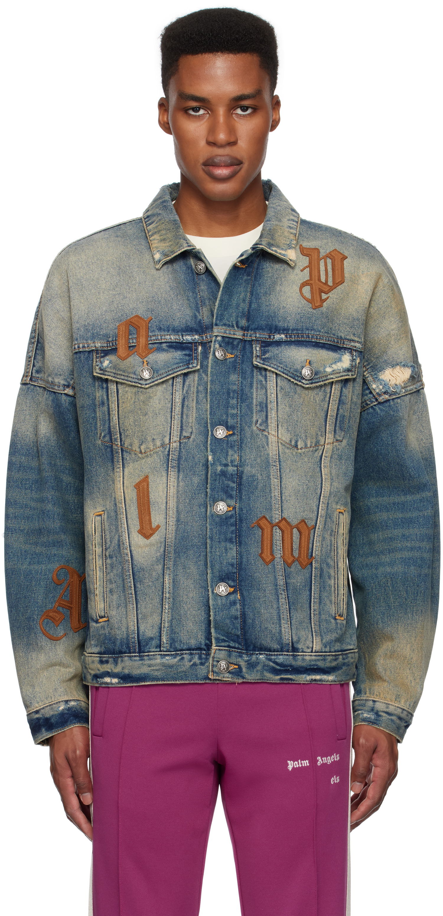 Bunda Palm Angels Oversize Logo Patches Denim Jacket Modrá | PMYE006F24DEN0014564, 0