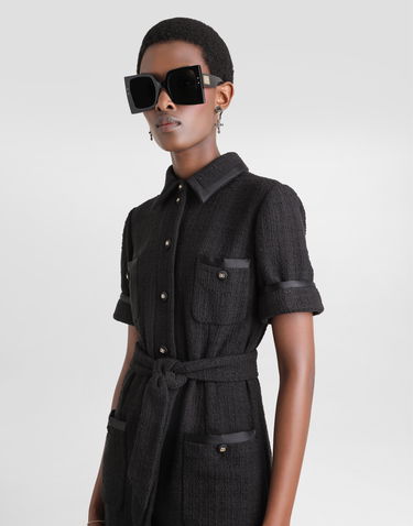 Šaty Dolce & Gabbana Dolce & Gabbana Calf-Length Raschel Tweed Dress with Sateen Details Čierna | F6JSZTFMTACN0000, 3