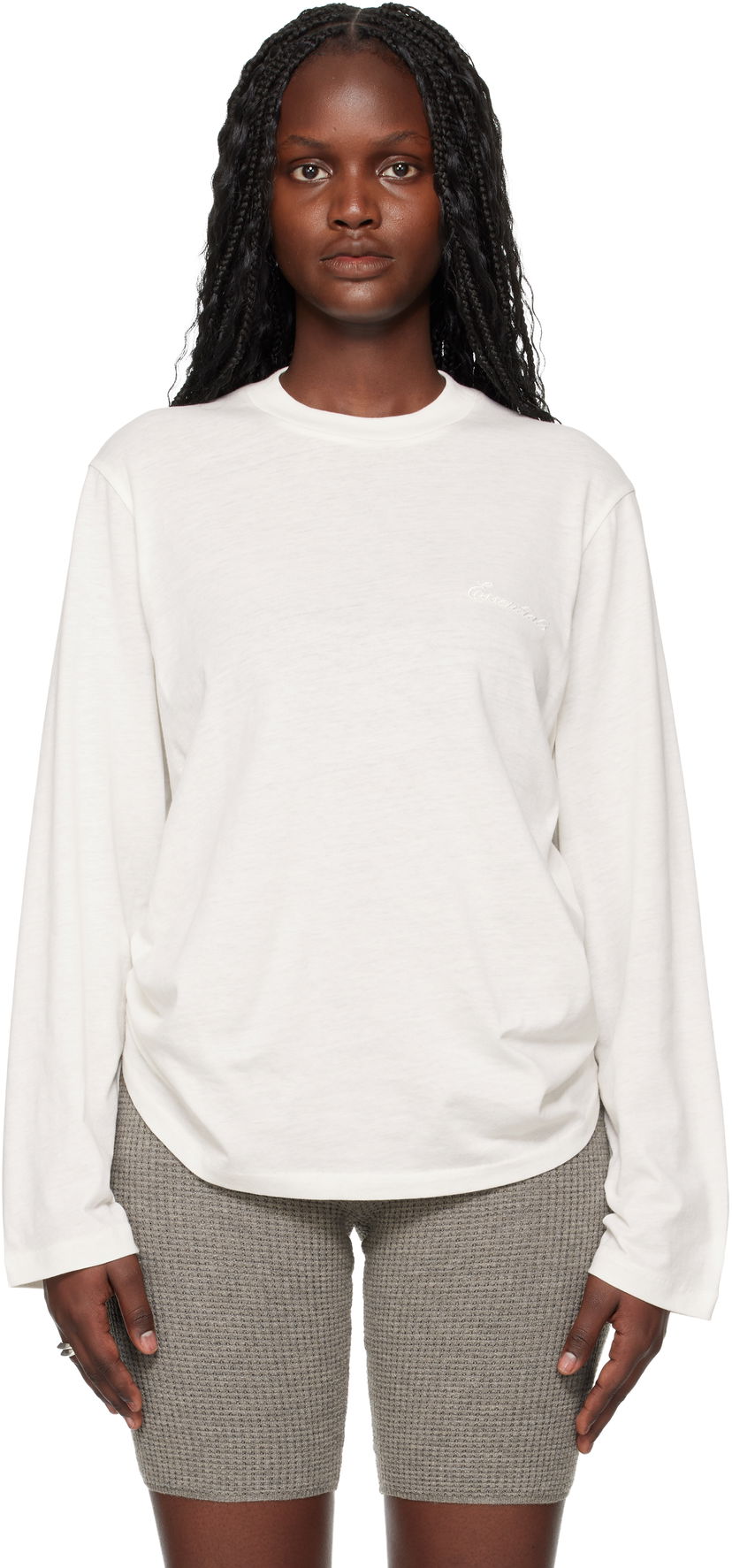 Tričko Fear of God ESSENTIALS Holiday Embroidered Classic Fit Long Sleeve T-shirt Biela | 125HO255882FW