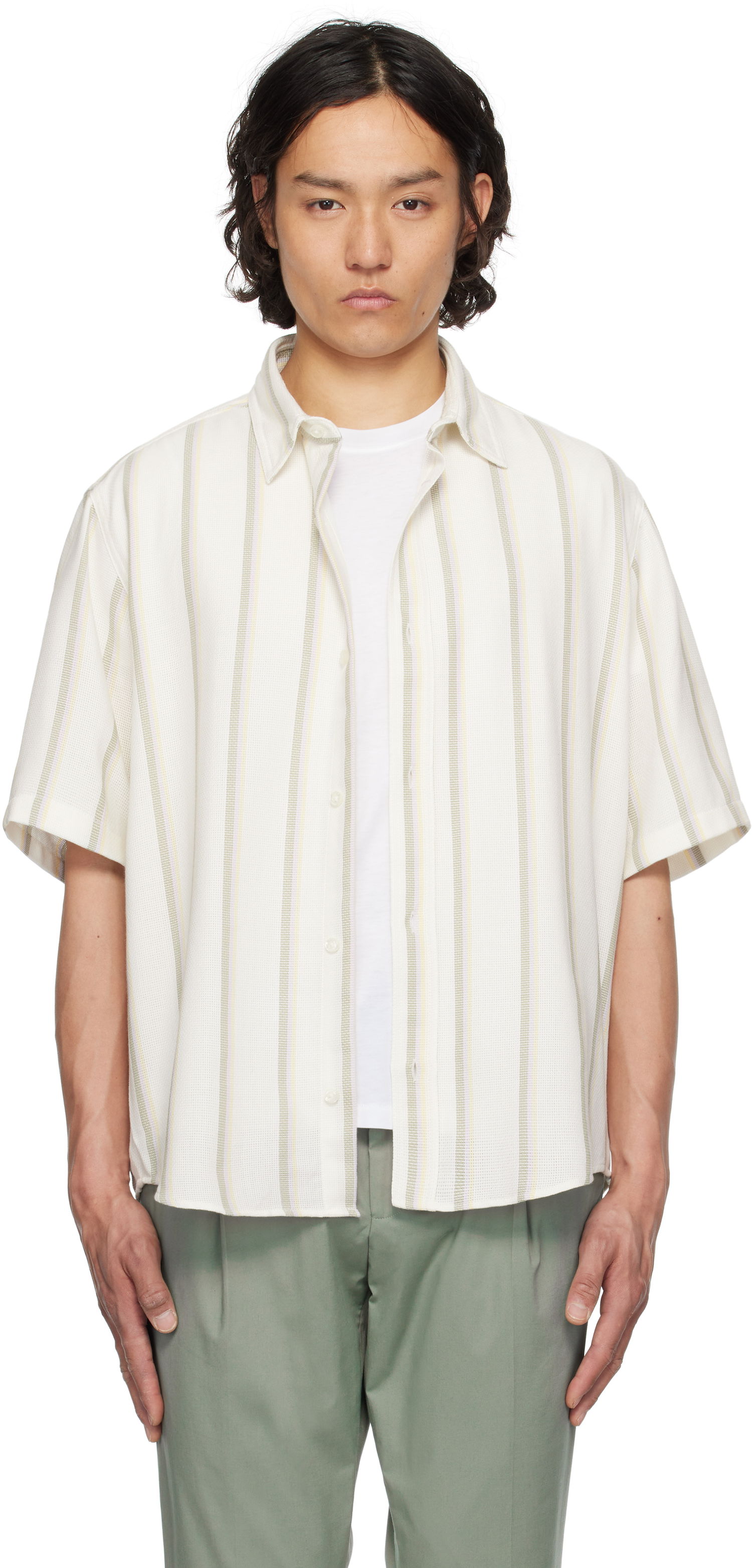 Košeľa BOSS Hugo Loose-Fit Striped Open-Weave Shirt Béžová | 50539341, 0