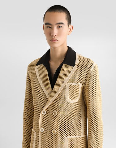 Bunda Dolce & Gabbana Dolce & Gabbana Double-breasted Raffia Mesh Jacket Béžová | G2UL1TGJ208S9000, 3
