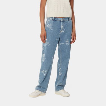 Džínsy Carhartt WIP Stamp Print Bleached Denim Pants Modrá | I033742_9, 0