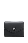 Grained faux-leather flap wallet with stacked-logo trim