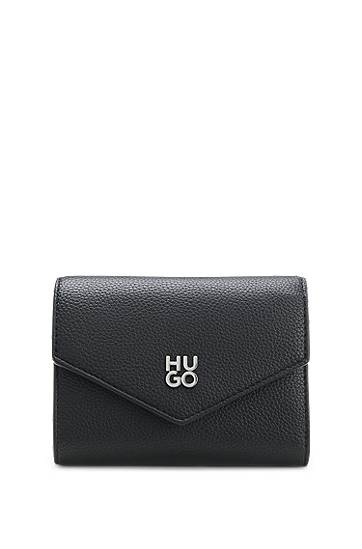 Peňaženka BOSS Grained faux-leather flap wallet with stacked-logo trim Čierna | 50547914