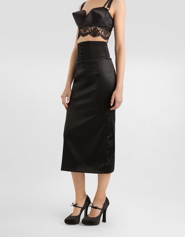Sukňa Dolce & Gabbana Dolce & Gabbana Satin Calf-Length Skirt with Corset Belt Čierna | F4CI1TFURADN0000, 3