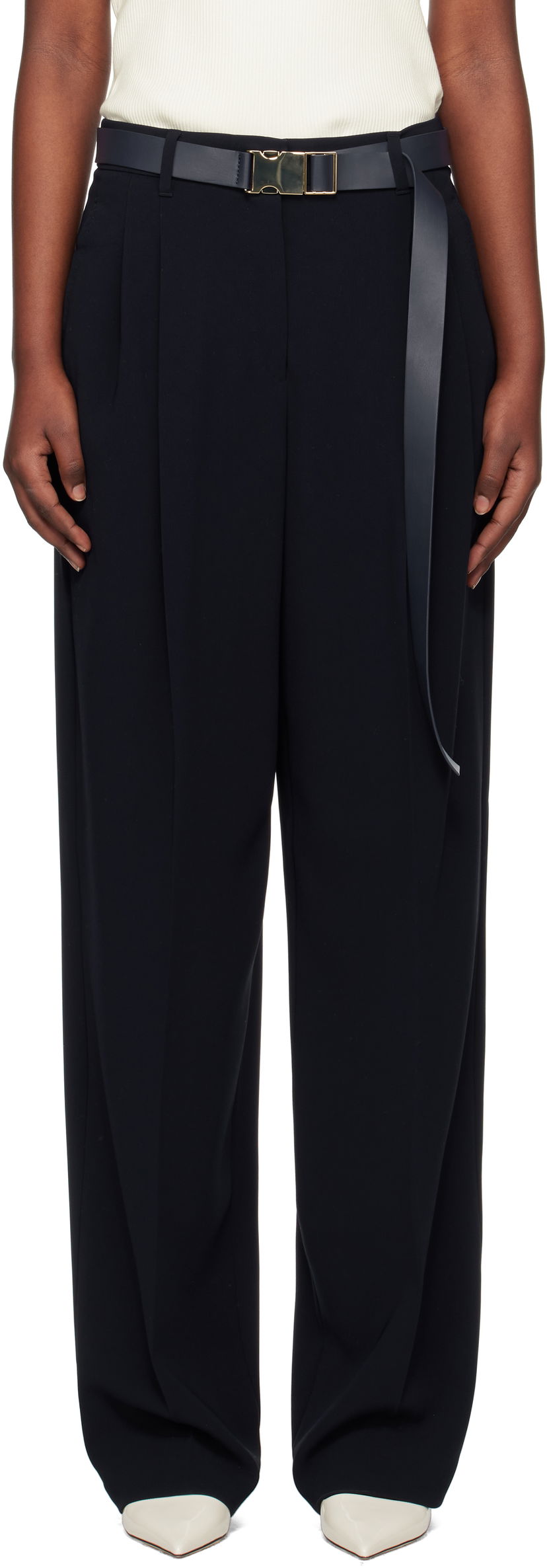 Nohavice Max Mara Max Mara Neottia Pleated Wide-Leg Trousers Navy | 2516131011600