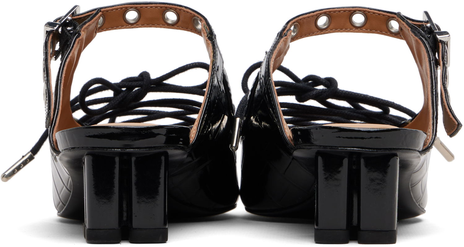 Tenisky a topánky GANNI GANNI Croc-Embossed Patent Leather Eyelets Lace-Up Block-Heel Mules Čierna | S3009, 1