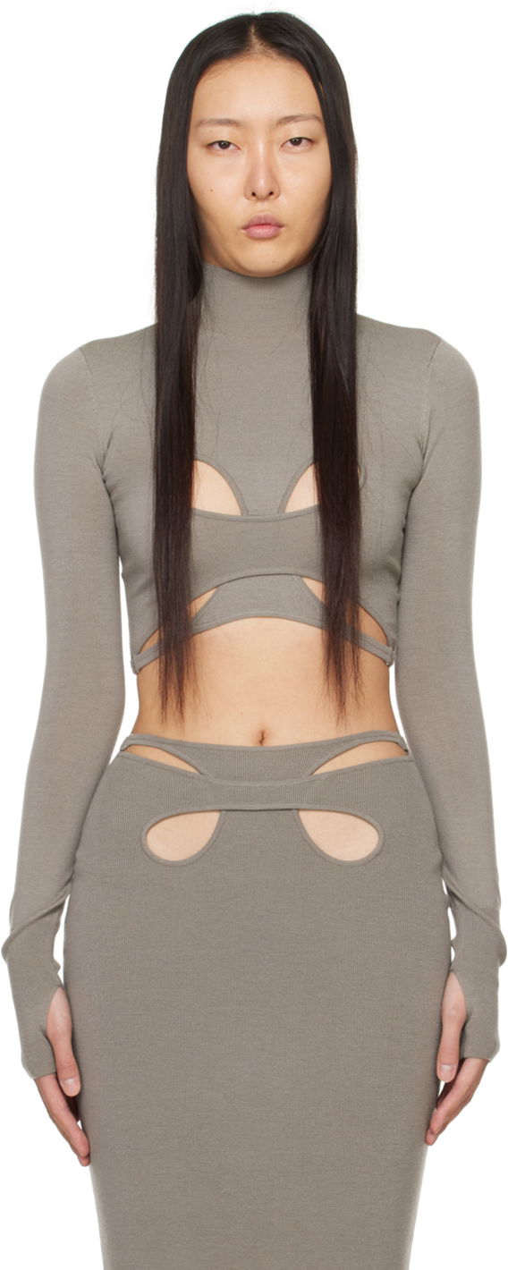 Crop Top Dion Lee Mobius Loop Cutout Long Sleeve Top Šedá | A7783PS24, 0