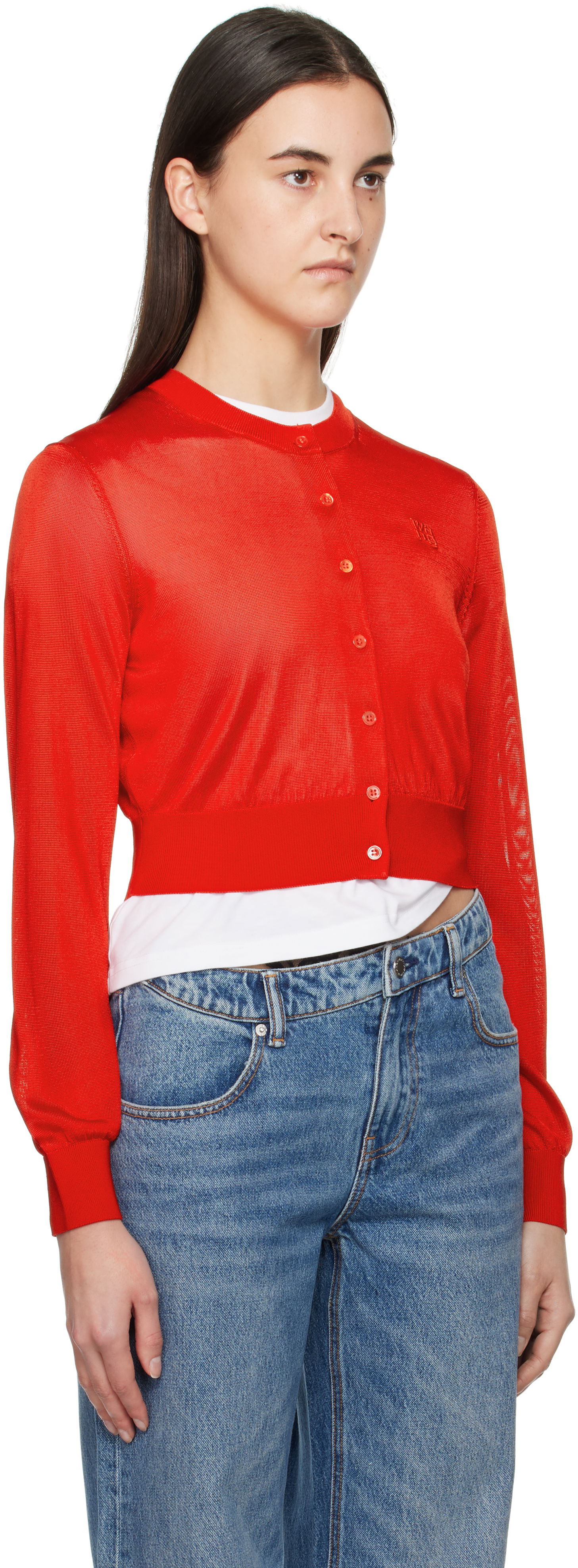 Sveter Alexander Wang Alexanderwang.t Embroidered Cropped Cardigan Modrá | 4KC1253070, 1