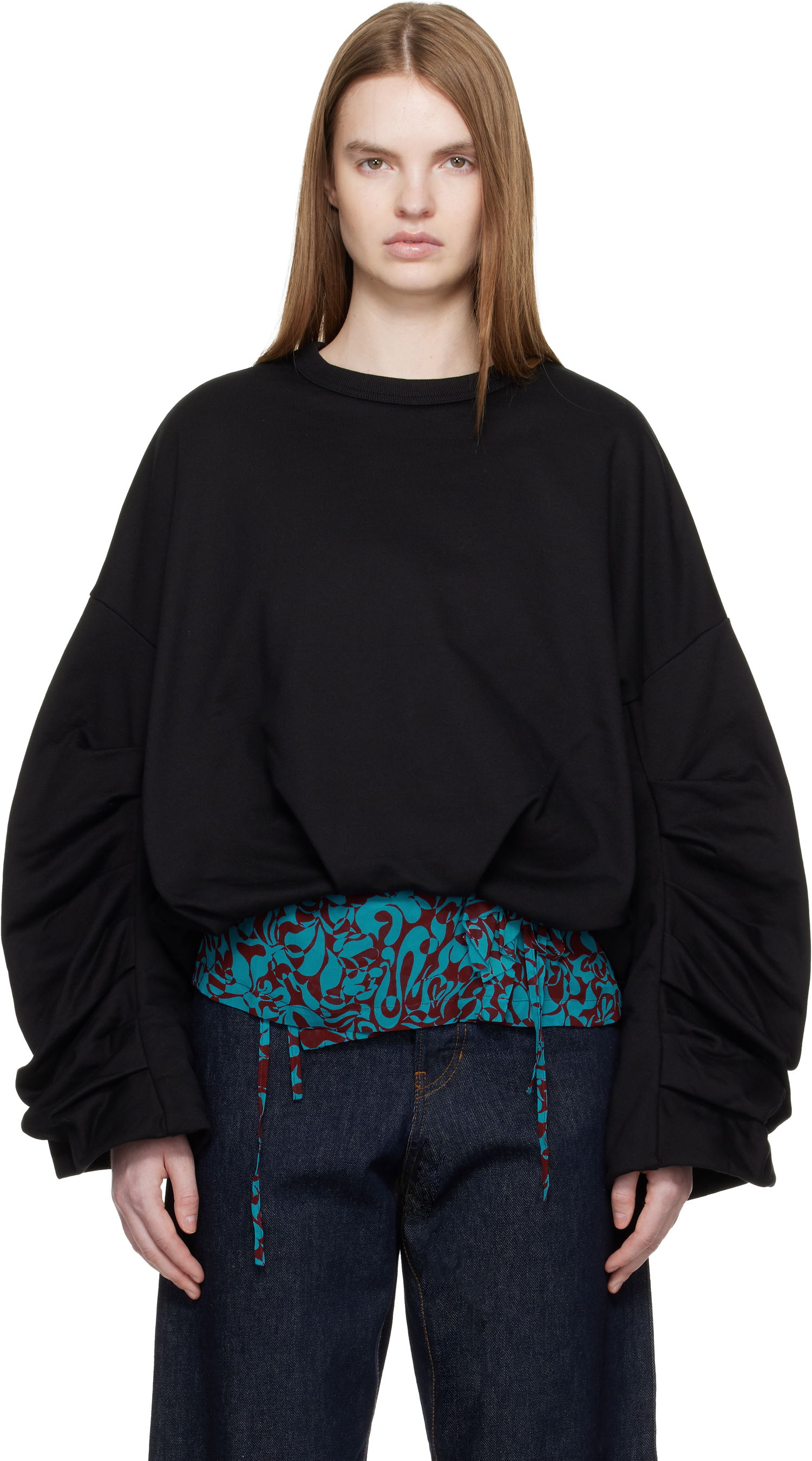 Mikina Dries Van Noten Dries Van Noten Oversized Draped Crewneck Sweatshirt Čierna | 261-131109-3611, 0