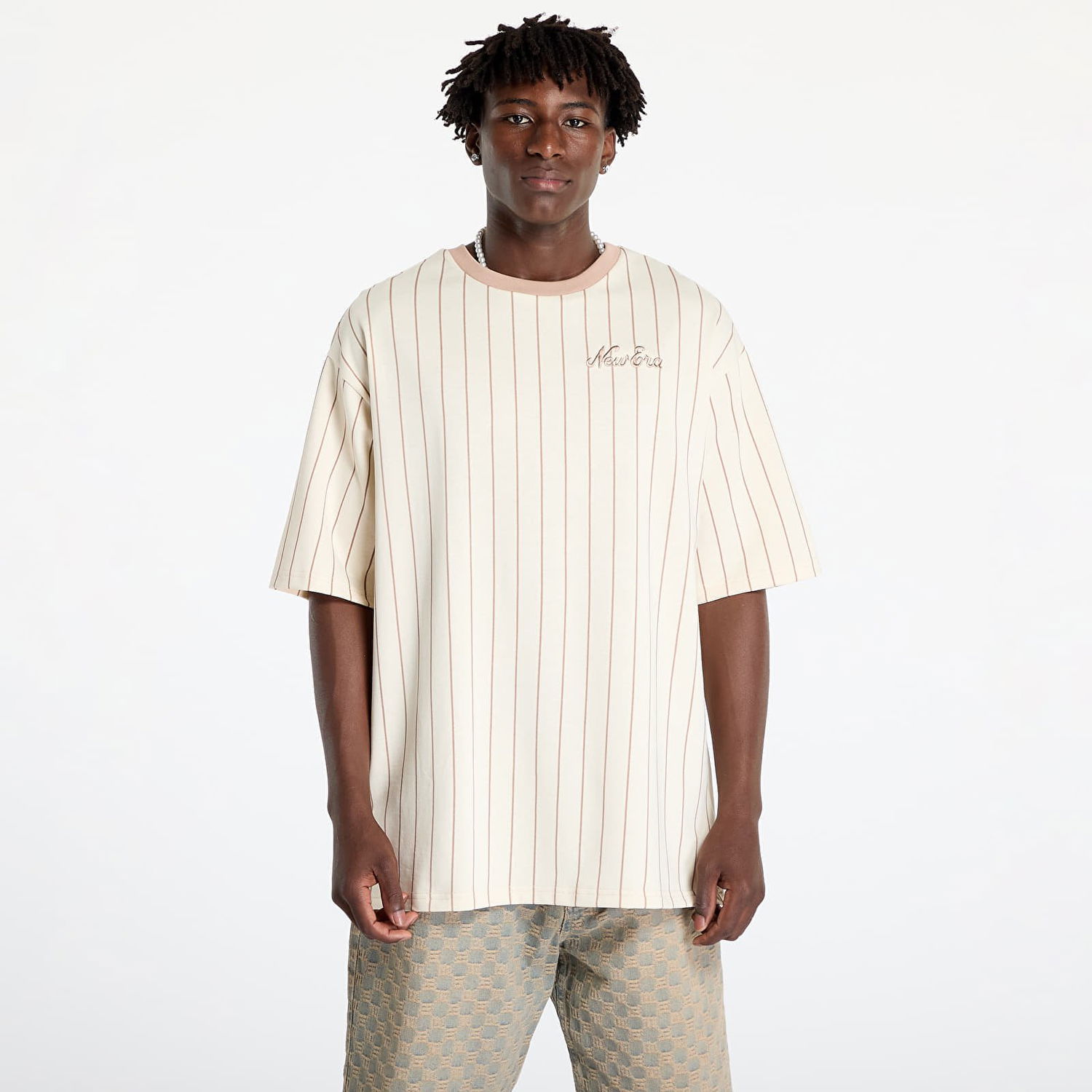 Tričko New Era Pinstripe Oversized Tee UNISEX Light Cream Béžová | 60564847, 0