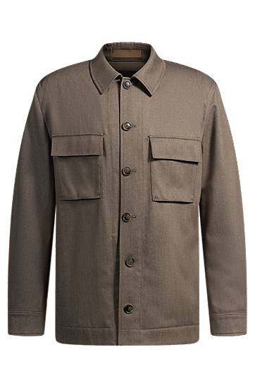 Košeľa BOSS Relaxed Fit Virgin Wool Overshirt Hnedá | 50534248, 0