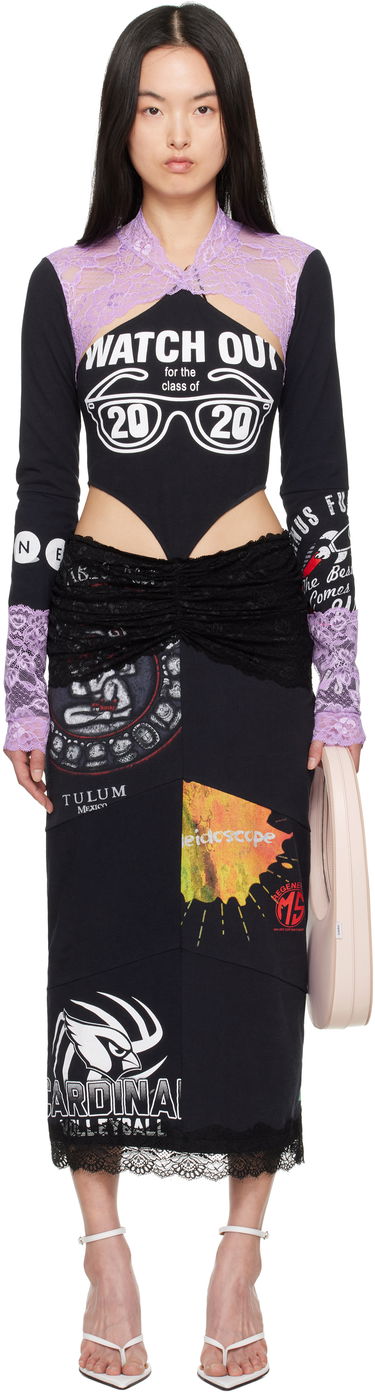 Šaty Marine Serre Marine Serre Regenerated T-Shirt & Lace Midi Dress Čierna | WDR354A UJER0003, 0