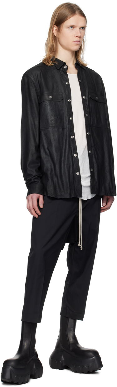 Košeľa Rick Owens Rick Owens Hollywood Megablister Lamb Leather Overshirt Čierna | RU01E5729 LBA, 3