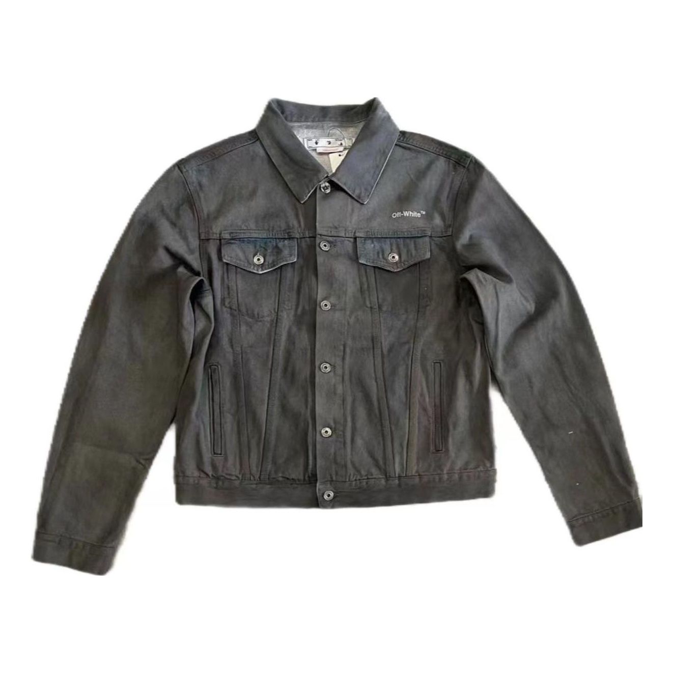 Bunda Off-White Alphabet Patterned Denim Jacket Šedá | OMYE079C99DEN0044001SD, 0