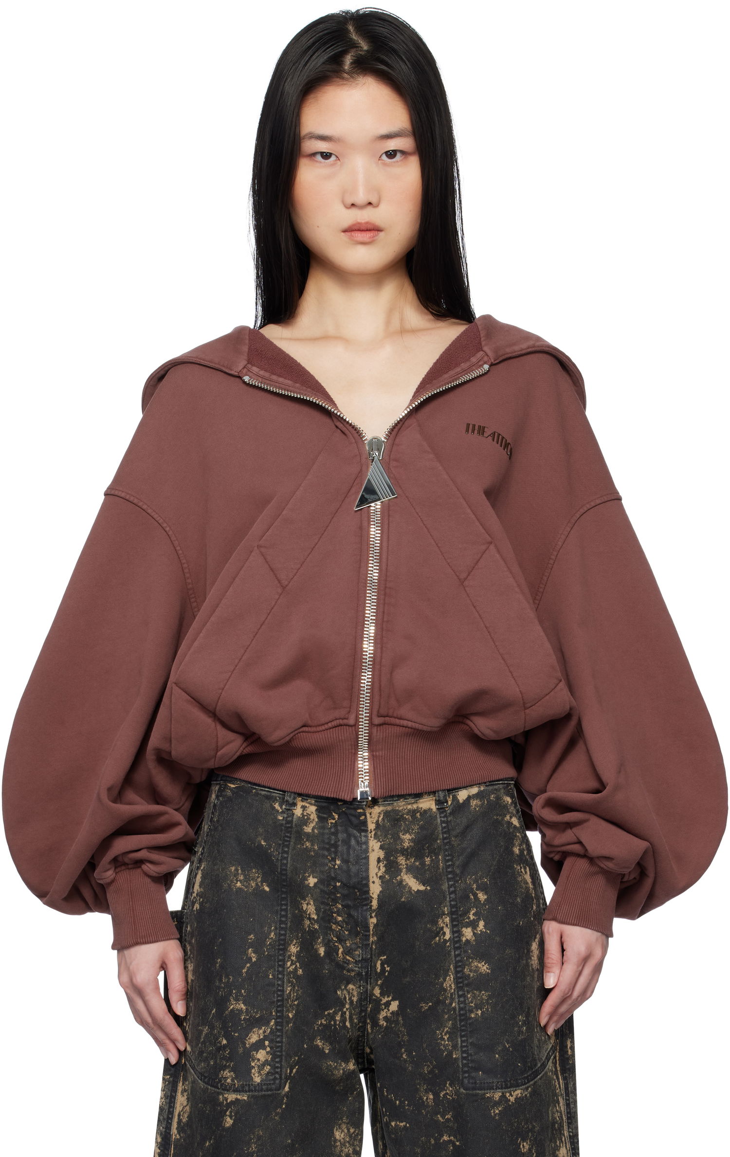 Mikina The Attico The Attico Bonded Logo Cropped Zip-Up Hoodie Vínová | 250WCF00015 JJF003AA, 0