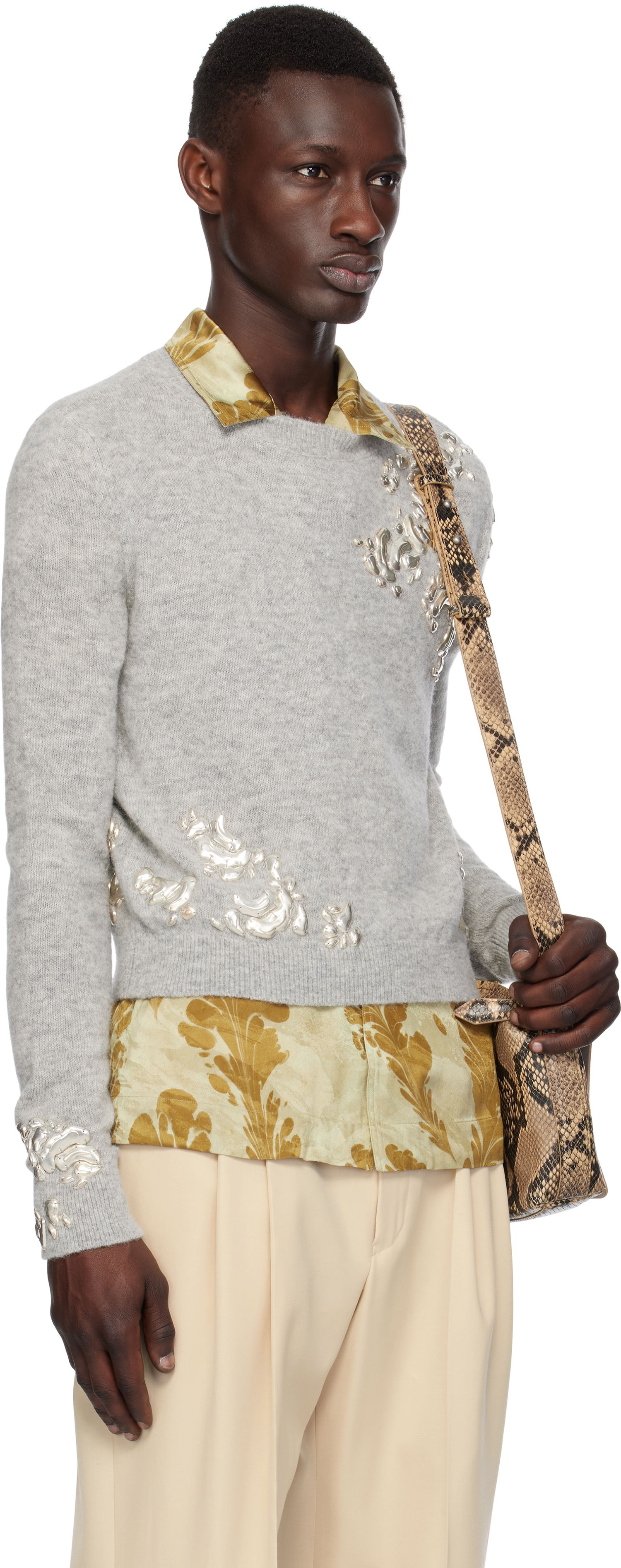 Sveter Dries Van Noten Dries Van Noten Hardware Embroidered Sweater Šedá | 251-021221-1703, 1