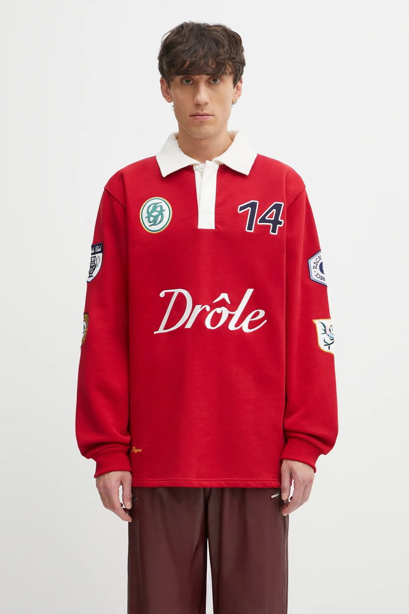 Polo tričko Drôle de Monsieur Le Polo Racing Long Sleeve Polo Shirt with Patches Červená | I.PL158.CO127