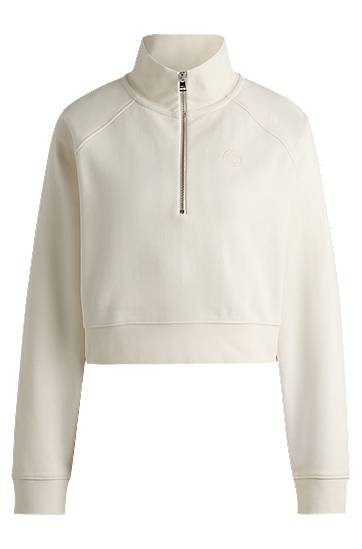 Sveter BOSS Cropped Cotton Terry Sweatshirt with Embroidered Logo Biela | 50537102, 0