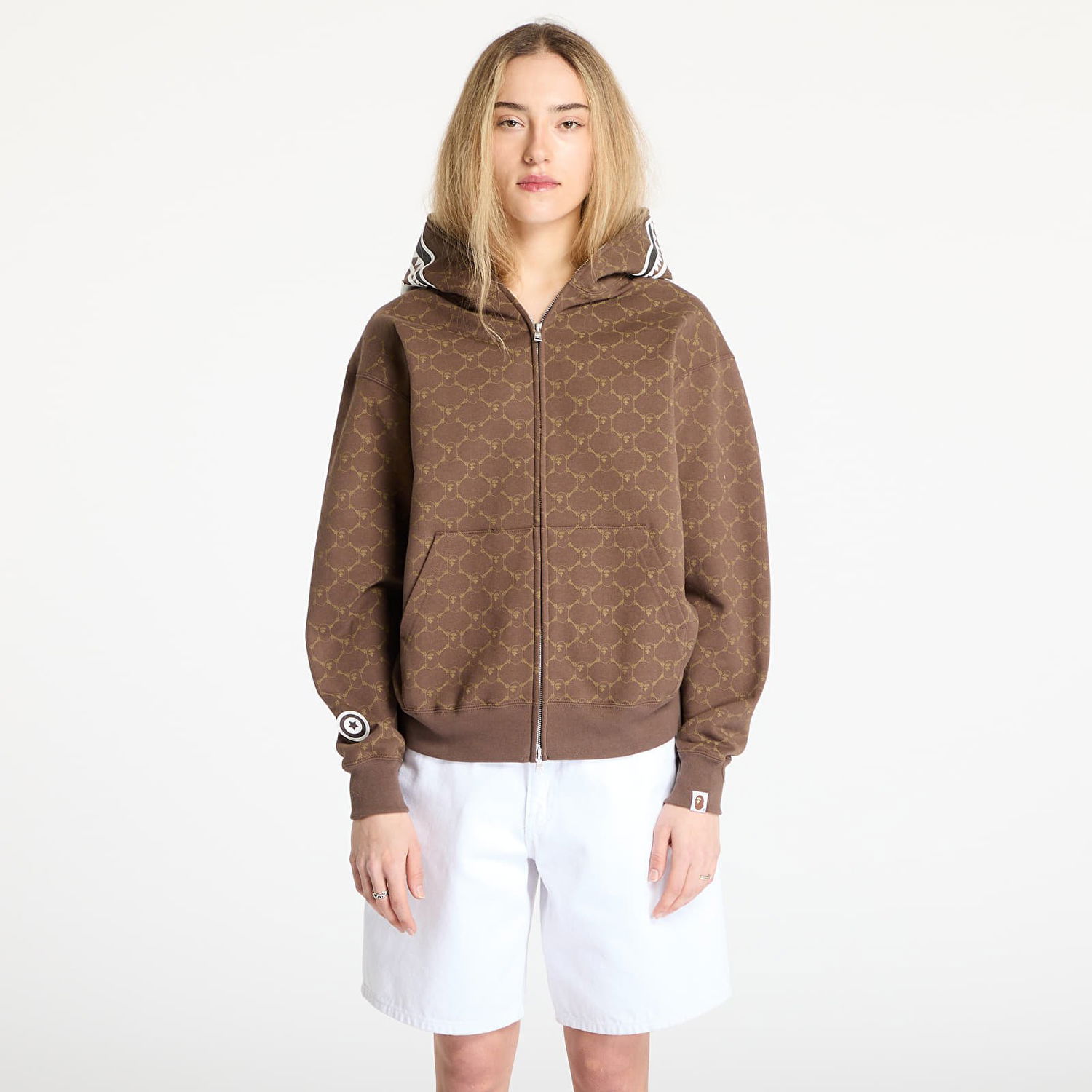 Mikina BAPE A BATHING APE College Monogram Relaxed Fit Shark Full Zip Hoodie Hnedá | 001ZPL301314MBRW, 1