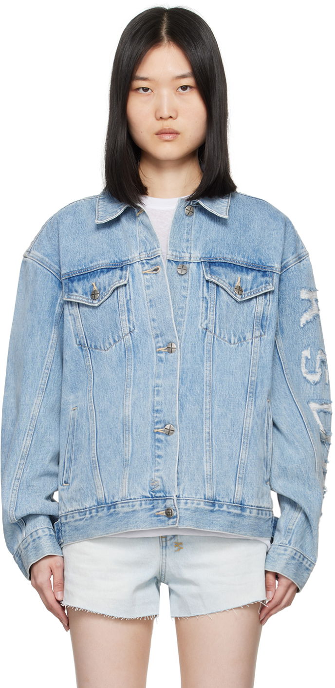 Blue Oversized Torn Up Denim Jacket