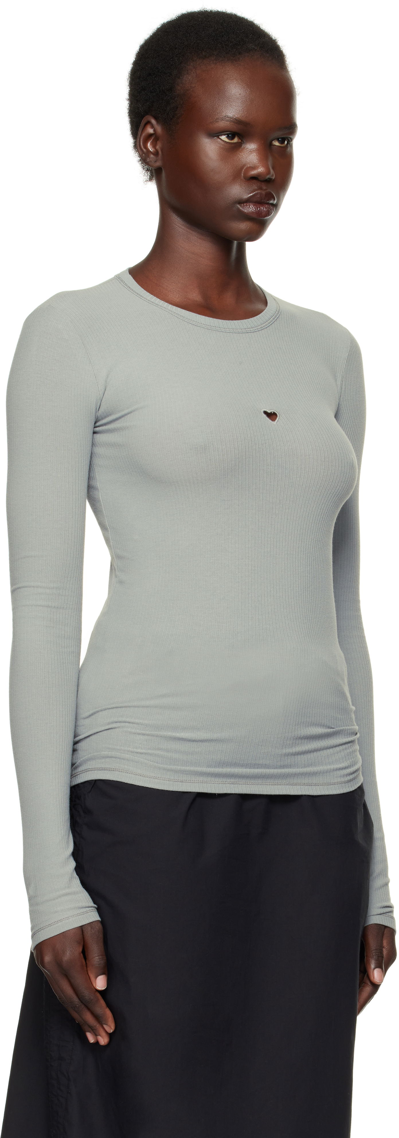 Sveter Baserange Baserange Heart Cutout Long Sleeve T-Shirt Šedá | TOHLS-RB-SP25, 1