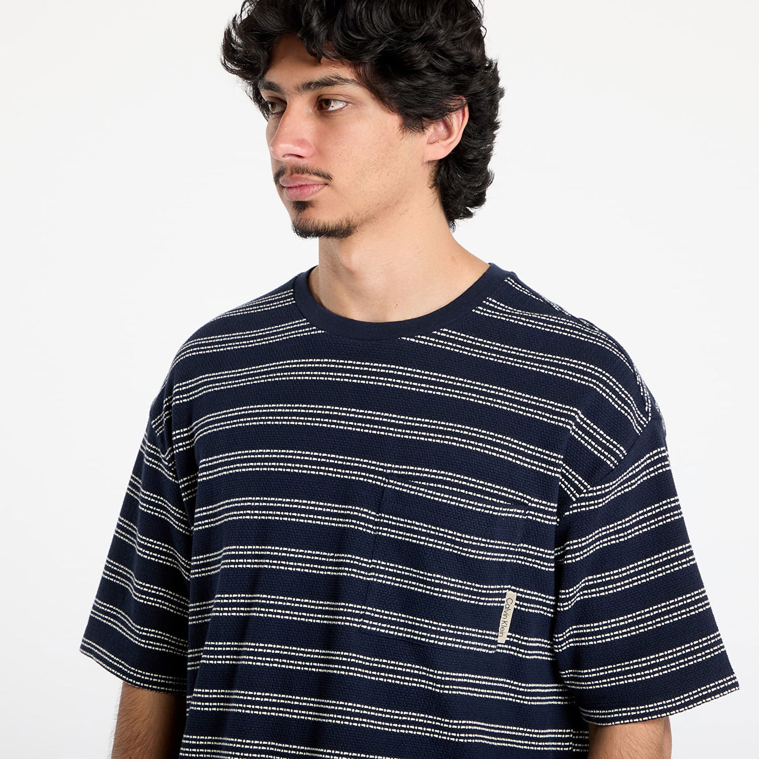 Tričko CALVIN KLEIN Calvin Klein Jeans Men's Short Sleeve Stripe Relaxed T-Shirt Navy | LV04RC240G CHW, 1