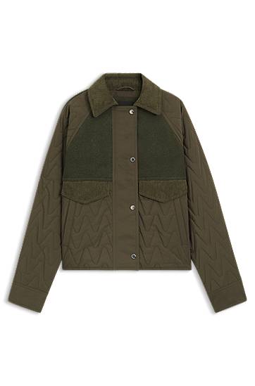 Bunda BOSS Water-repellent Quilted Jacket in Mixed Materials Zelené | 50547326