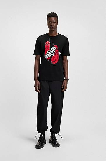 Tričko BOSS Jersey T-Shirt with Boxing Graphic Čierna | 50542560, 1