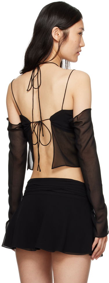 Crop Top GUIZIO Guizio Gathered Sheer Off-Shoulder Blouse Čierna | H23113W034, 2