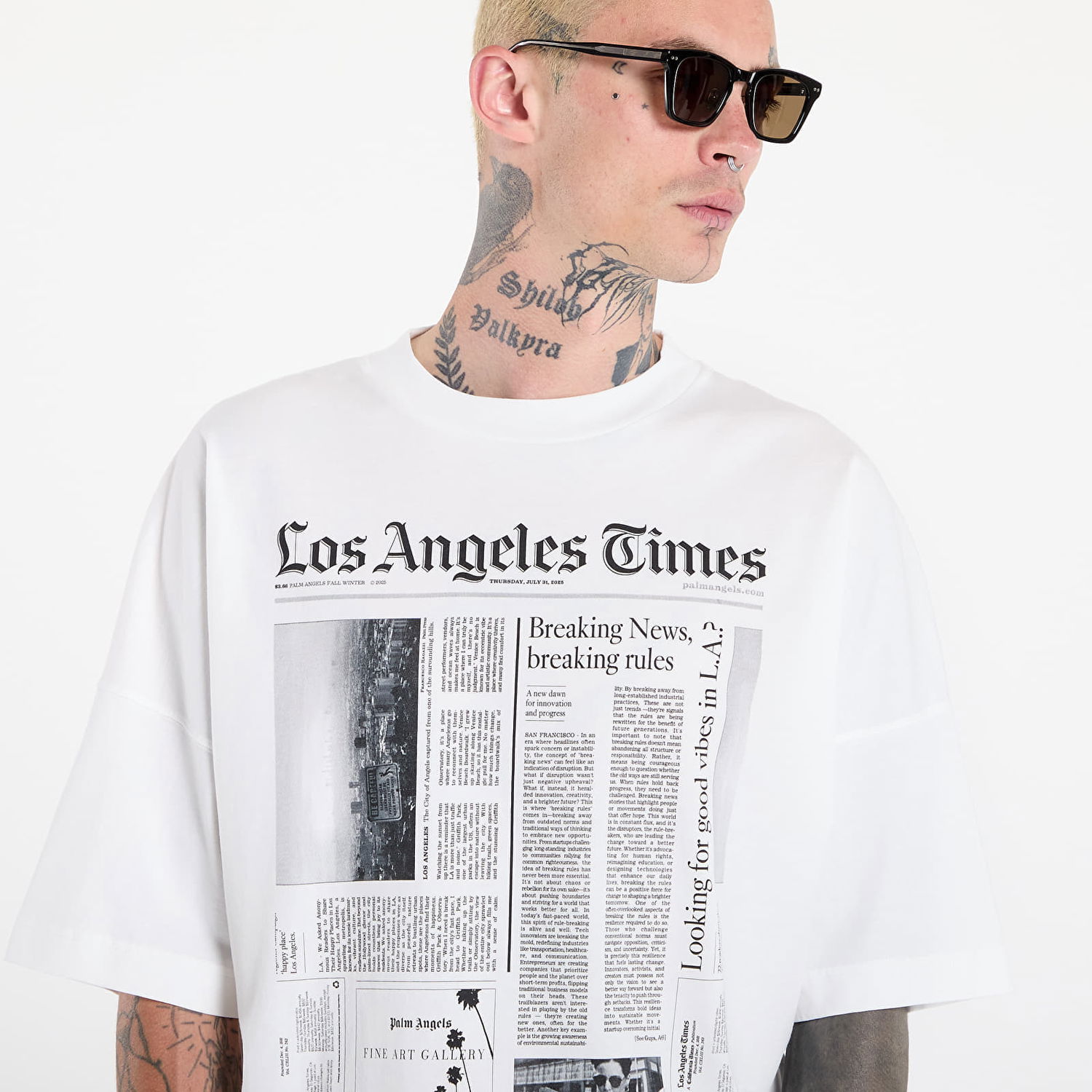 Tričko Palm Angels Palm Angels Paxlatimes News Over T-Shirt Biela | PMAA10BF25JER0020310, 1