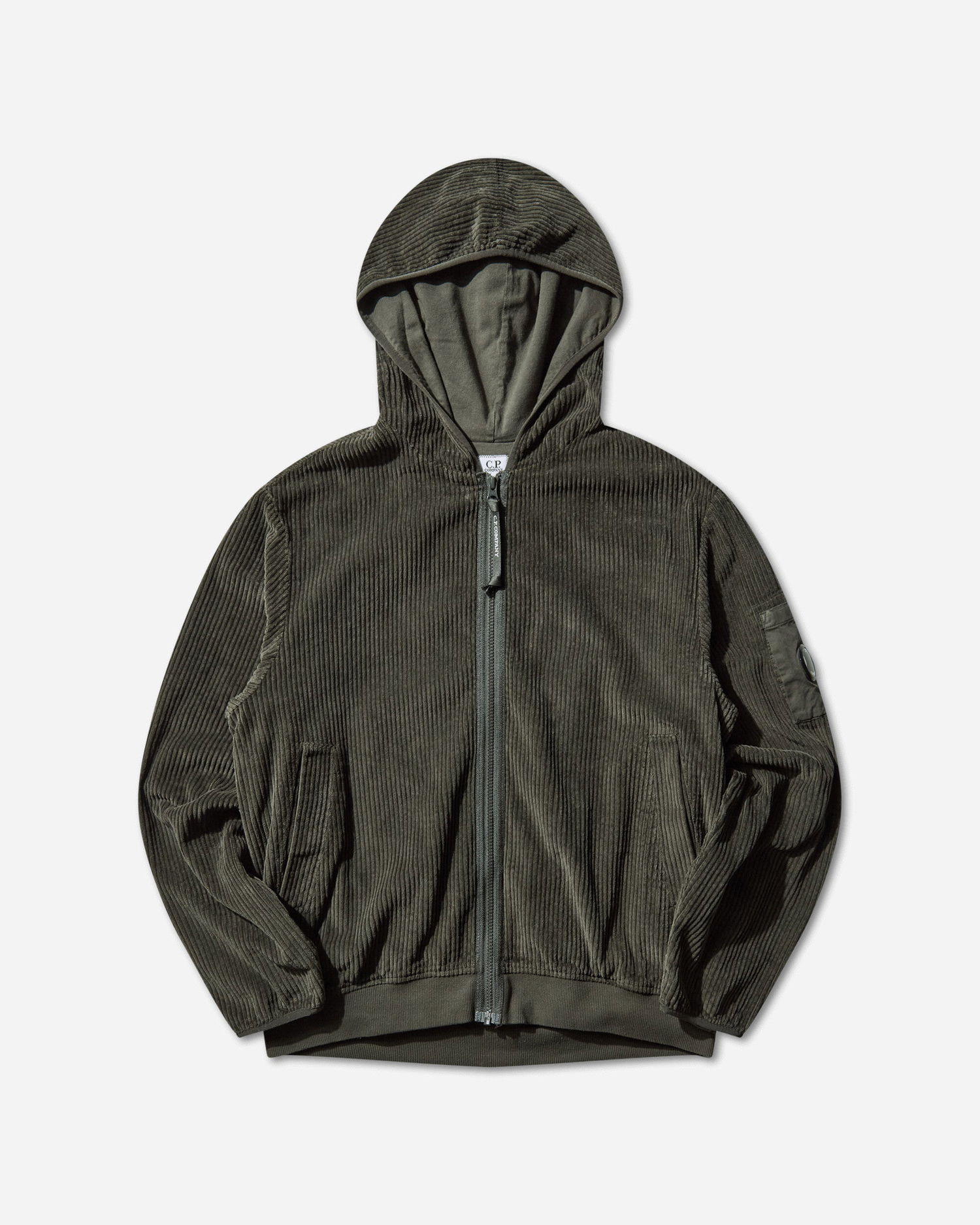 Mikina C.P. Company Corduroy Zipped Hoodie Zelené | 19CMSS217A-110472G 978, 1