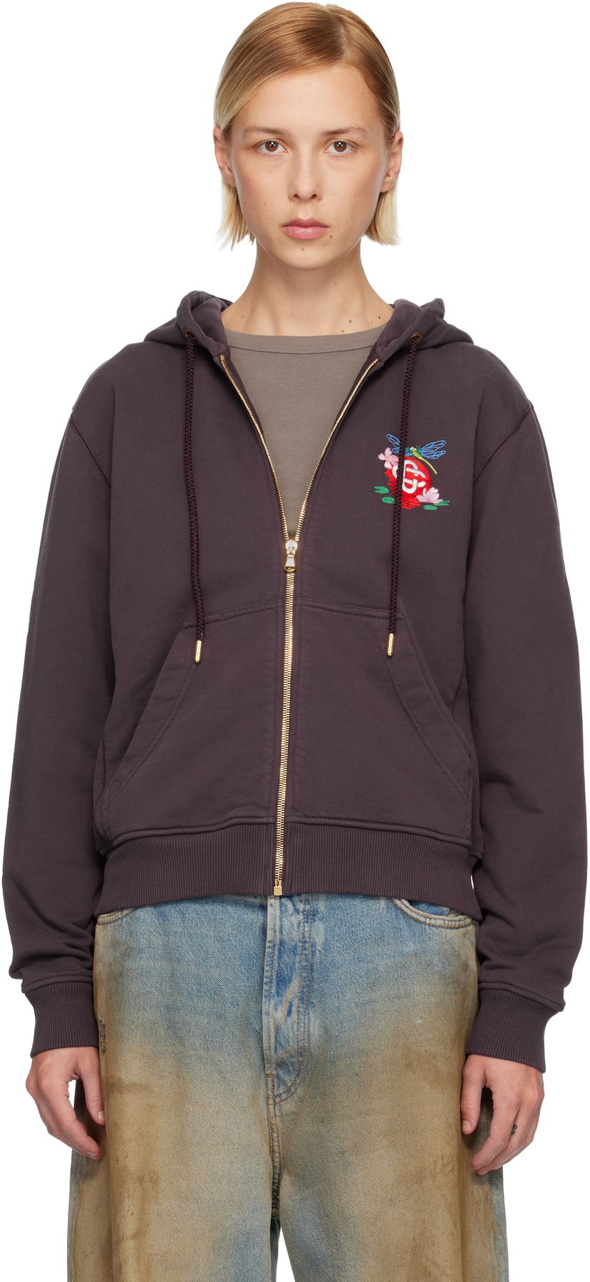 Mikina Casablanca Dragonfly Floral Embroidered Full Zip Hoodie Hnedá | W-AW25-JTP-274-02