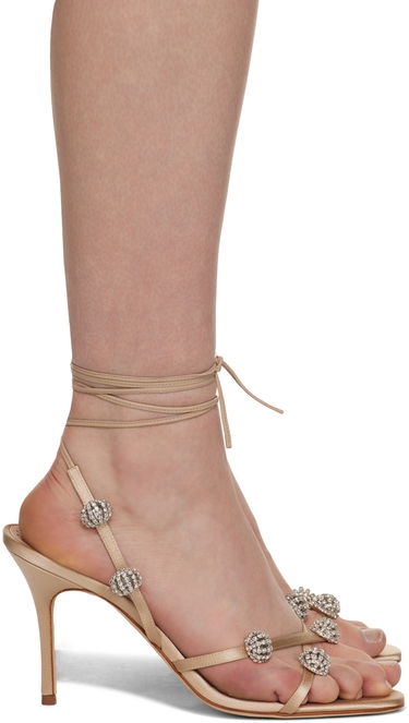 Doplnky Manolo Blahnik Manolo Blahnik Elsaka Crystal-Embellished Satin Heeled Sandals Béžová | 422-1358, 0