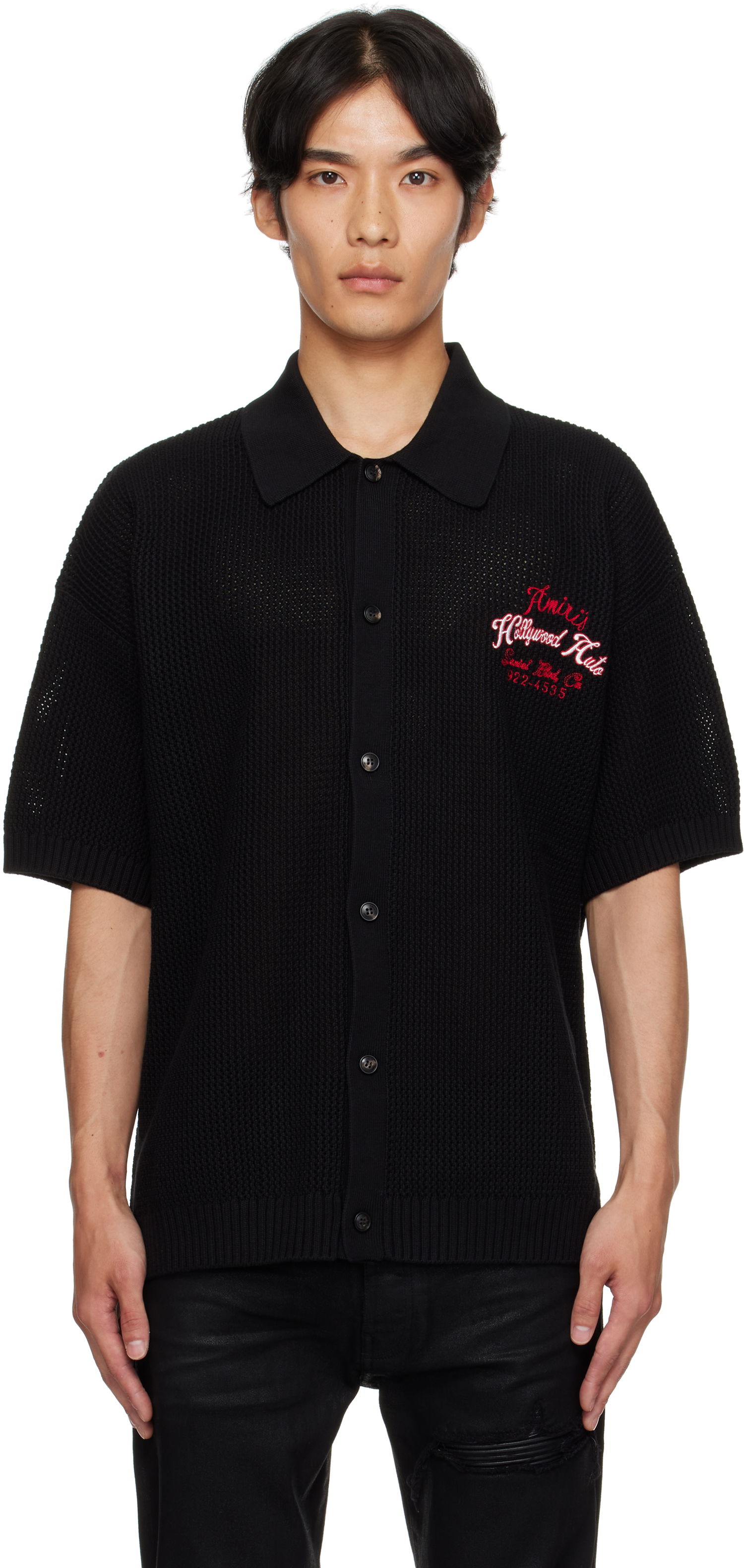 Polo tričko AMIRI AMIRI 'Hollywood Auto' Mesh Polo Shirt Čierna | AMKNIR1028, 0