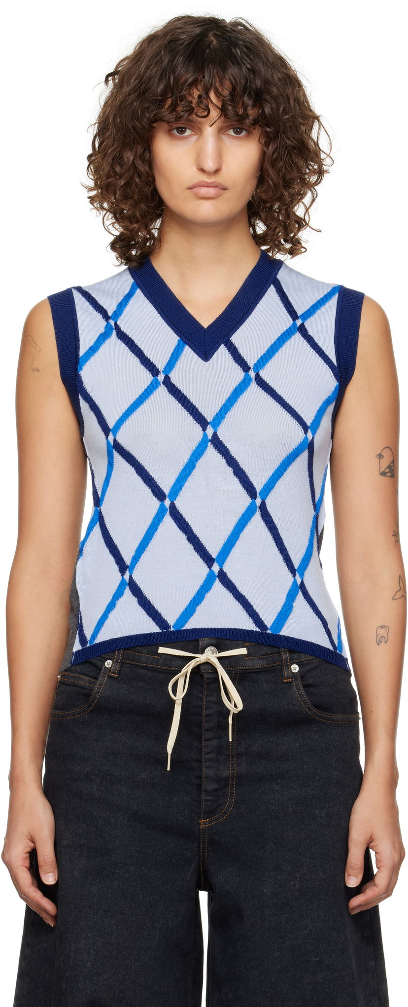 Sveter Marni Argyle Half & Half Vest Modrá | CVMD0128Q1 UFW530