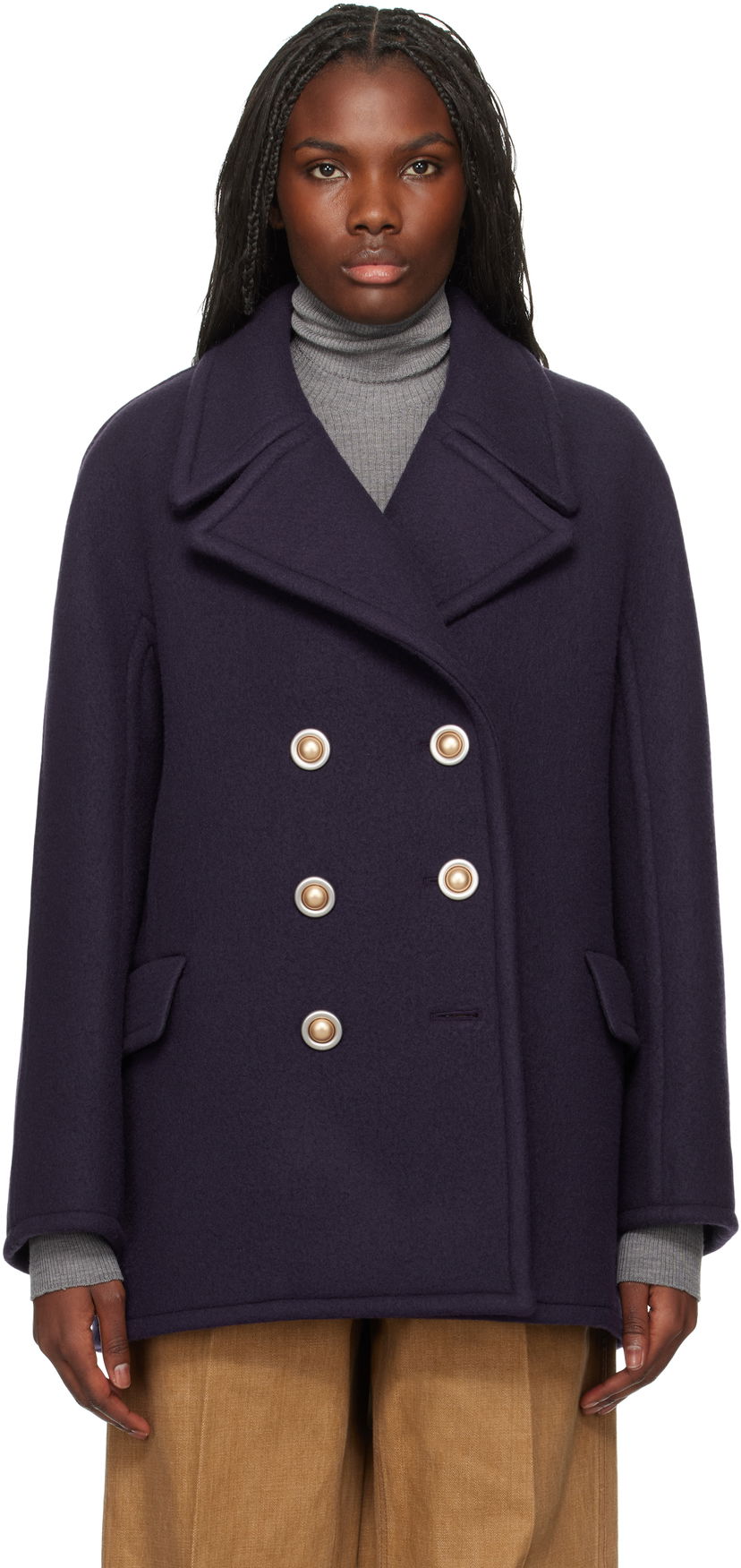 Kabáty LANVIN Double-Breasted Peacoat Navy | RW-CO0007-5958-A24