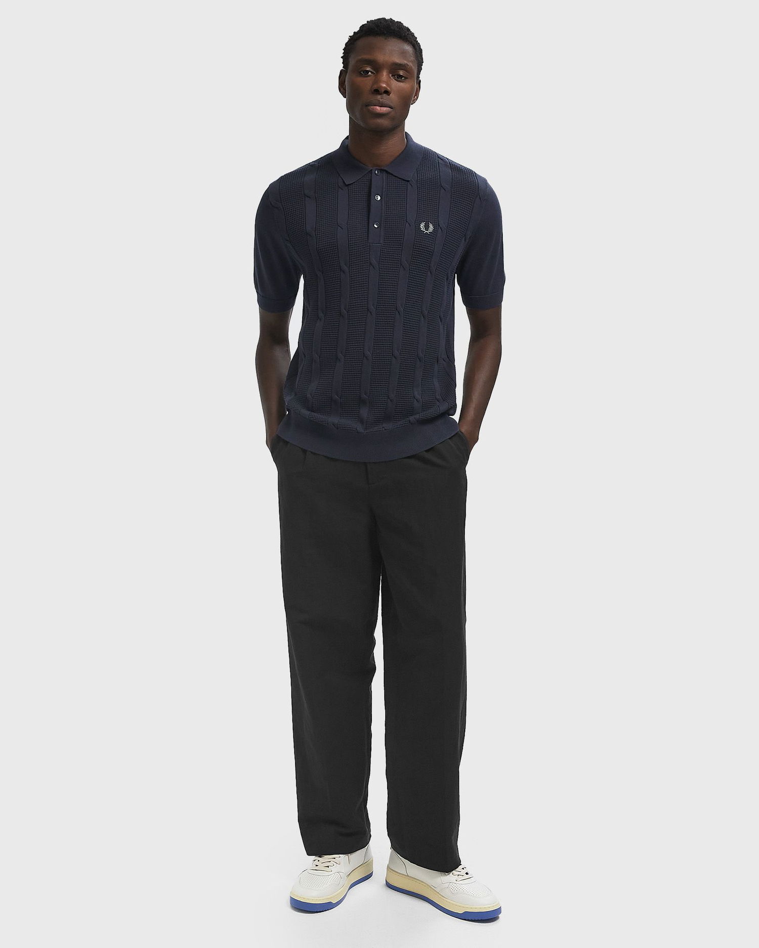 Polo tričko Fred Perry Cable Knit Polo Shirt Navy | K1313-738, 1