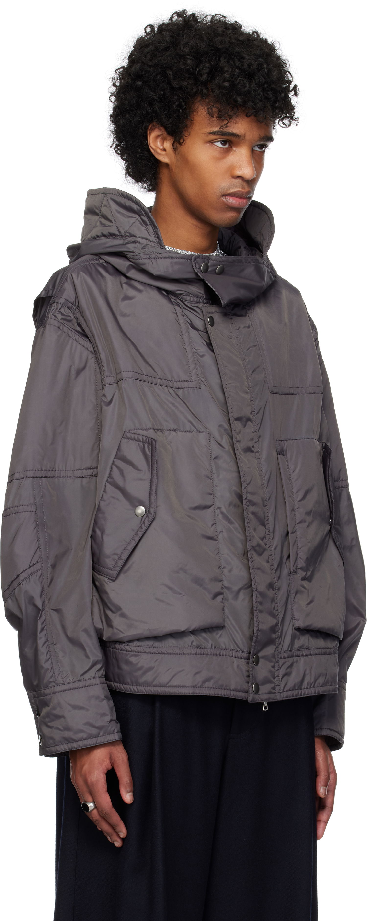 Parka Dries Van Noten Dries Van Noten Satin Hooded Jacket Šedá | 251-020517-1276, 1
