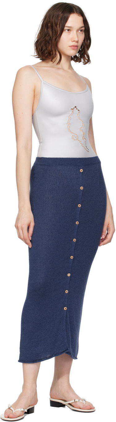 Sukňa Baserange Baserange Ribbed Knit Midi Skirt with Button Closure Navy | SKDR-LI-SU25, 3