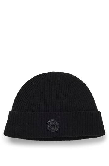 Kulicha BOSS Wool-Cashmere Beanie Hat with Double B Monogram Čierna | 50551237