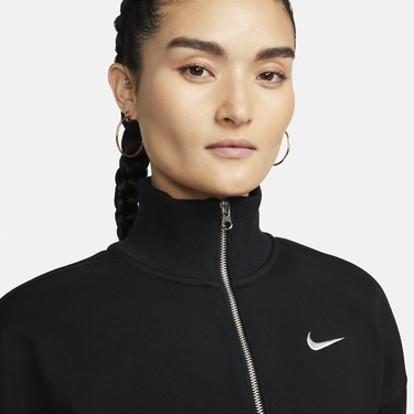 Mikina Nike Phoenix Fleece  1/2-Zip Oversized Crop Sweatshirt Čierna | DQ5767-010, 4